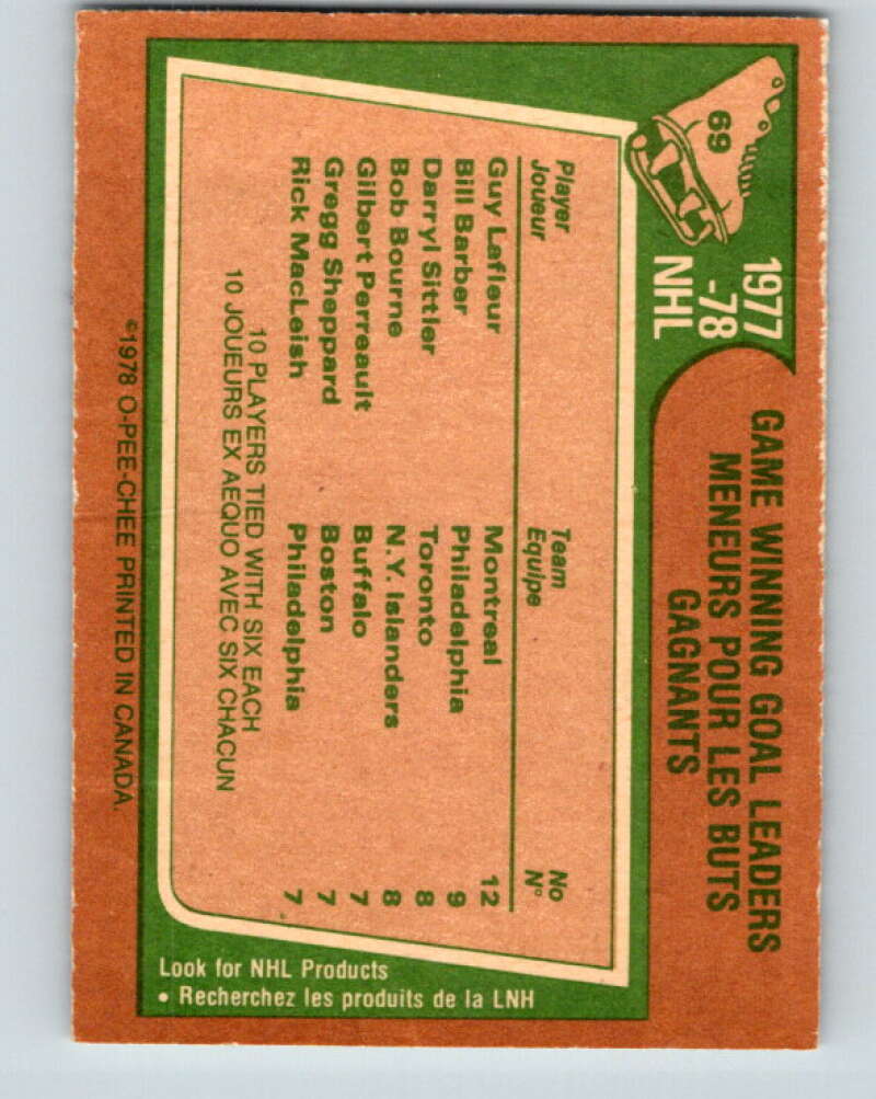 1978-79 O-Pee-Chee #69 Guy LaFleur/Barber/Sittler/Bourne LL V21823