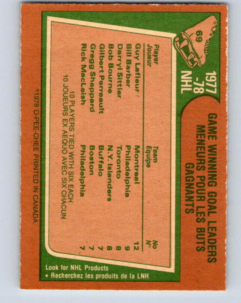 1978-79 O-Pee-Chee #69 Guy LaFleur/Barber/Sittler/Bourne LL V21825