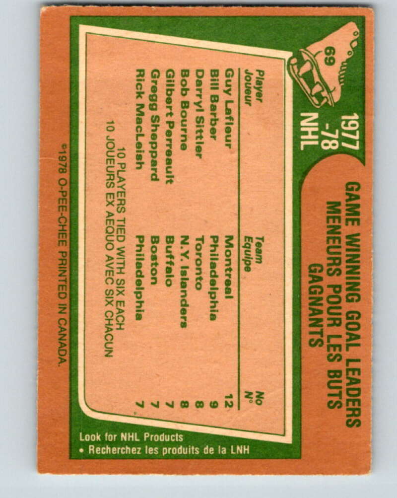 1978-79 O-Pee-Chee #69 Guy LaFleur/Barber/Sittler/Bourne LL V21828