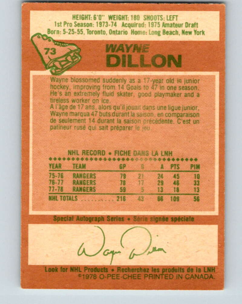 1978-79 O-Pee-Chee #73 Wayne Dillon New York Rangers V21875