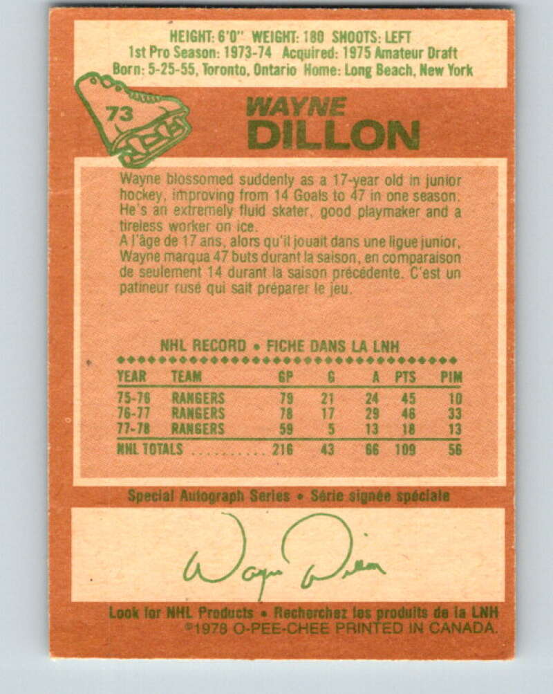 1978-79 O-Pee-Chee #73 Wayne Dillon New York Rangers V21881