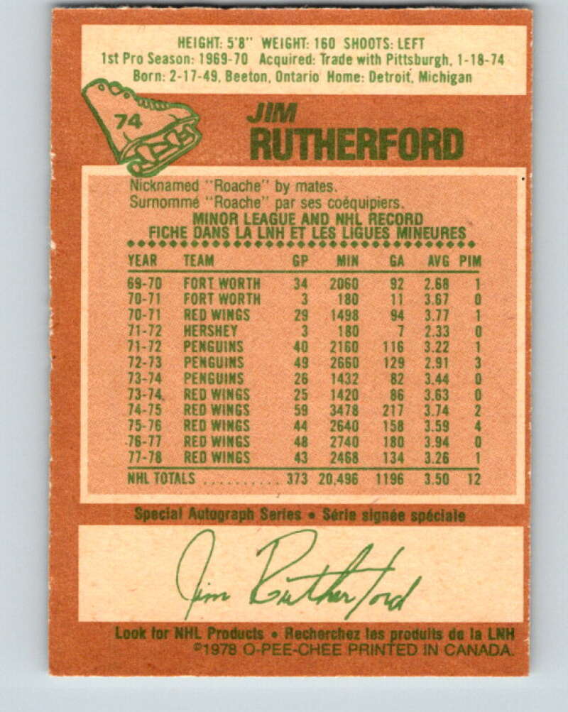 1978-79 O-Pee-Chee #74 Jim Rutherford Detroit Red Wings V21885