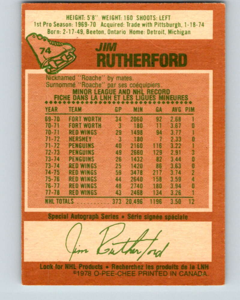 1978-79 O-Pee-Chee #74 Jim Rutherford Detroit Red Wings V21888