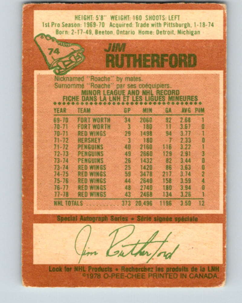 1978-79 O-Pee-Chee #74 Jim Rutherford Detroit Red Wings V21891