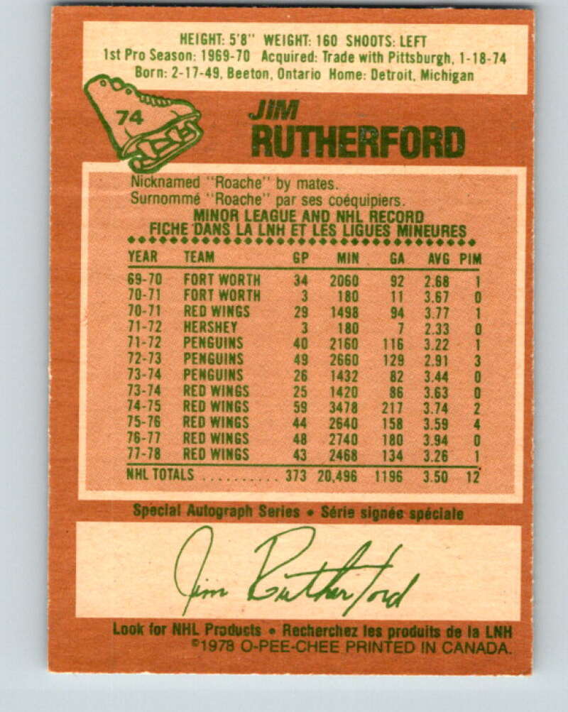 1978-79 O-Pee-Chee #74 Jim Rutherford Detroit Red Wings V21894