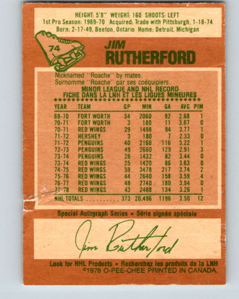 1978-79 O-Pee-Chee #74 Jim Rutherford Detroit Red Wings V21897