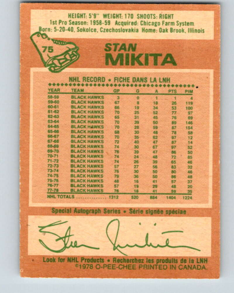 1978-79 O-Pee-Chee #75 Stan Mikita Chicago Blackhawks V21900