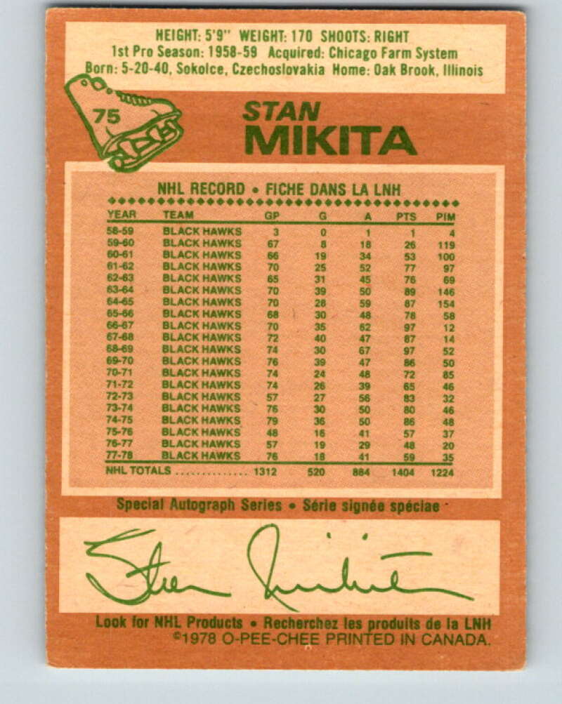 1978-79 O-Pee-Chee #75 Stan Mikita Chicago Blackhawks V21901