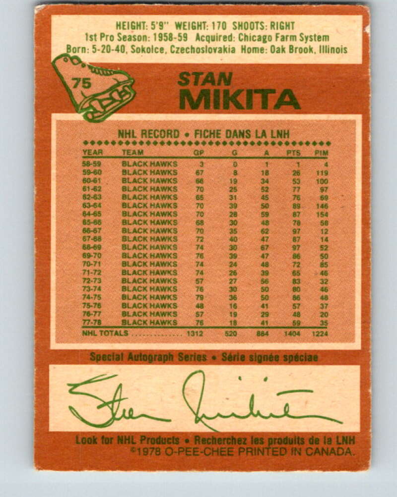 1978-79 O-Pee-Chee #75 Stan Mikita Chicago Blackhawks V21902