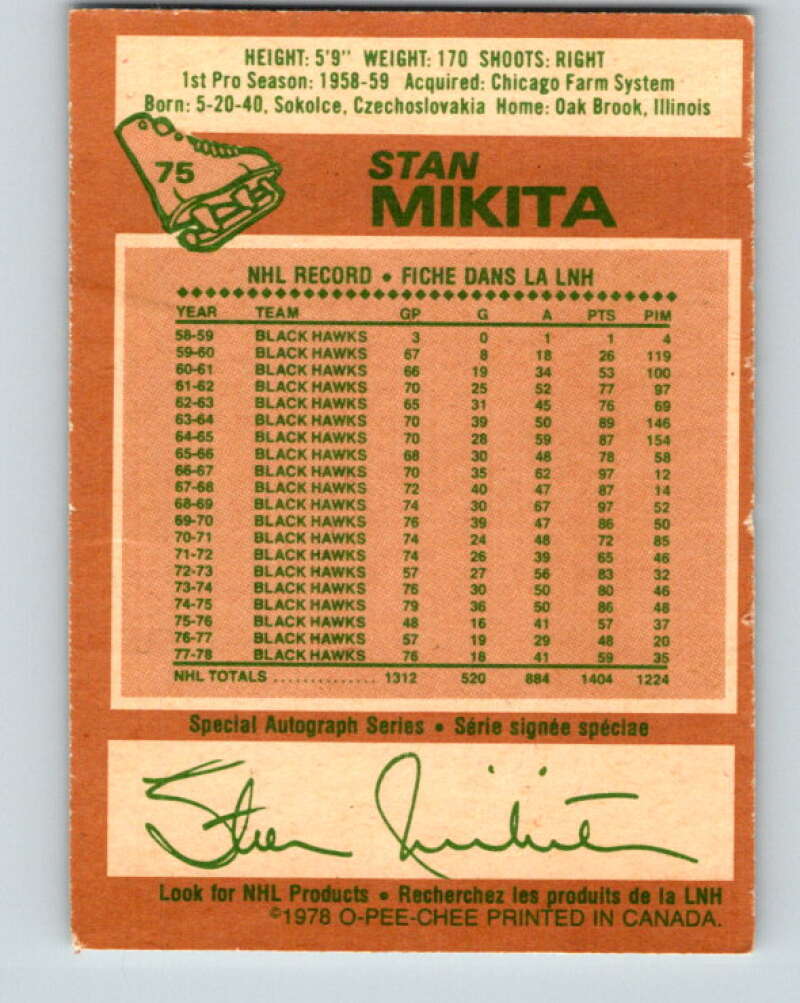 1978-79 O-Pee-Chee #75 Stan Mikita Chicago Blackhawks V21907