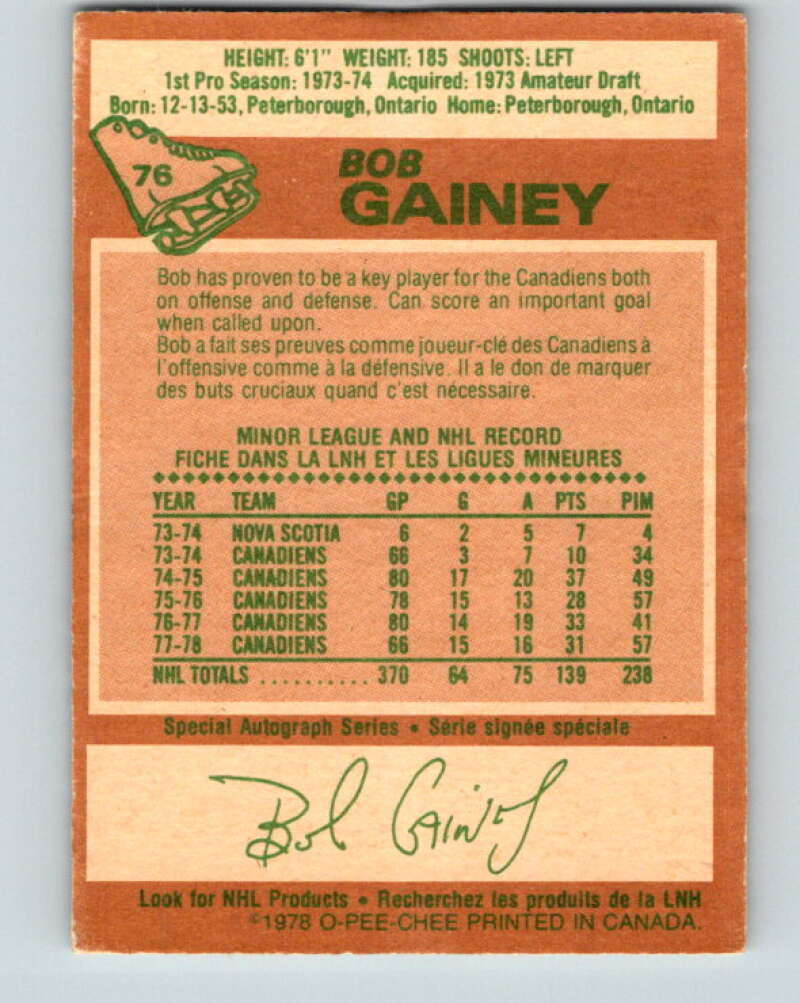 1978-79 O-Pee-Chee #76 Bob Gainey Montreal Canadiens V21919