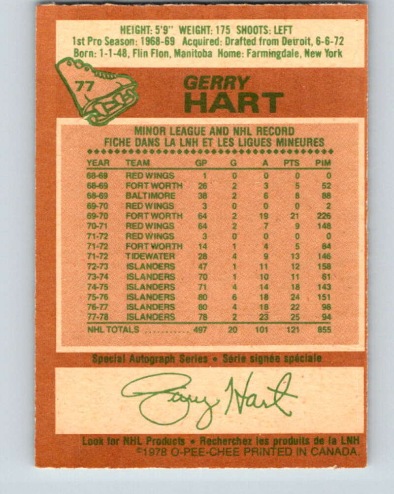 1978-79 O-Pee-Chee #77 Gerry Hart New York Islanders V21932