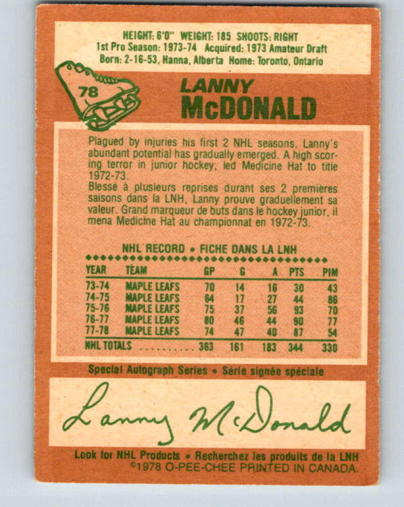 1978-79 O-Pee-Chee #78 Lanny McDonald Maple Leafs V21942
