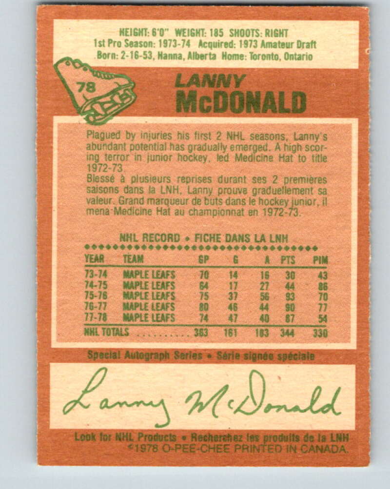 1978-79 O-Pee-Chee #78 Lanny McDonald Maple Leafs V21946