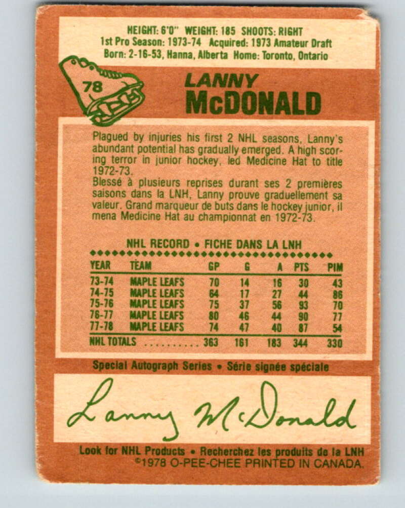 1978-79 O-Pee-Chee #78 Lanny McDonald Maple Leafs V21955
