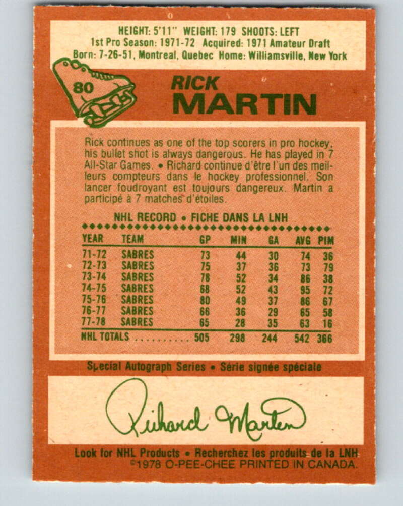 1978-79 O-Pee-Chee #80 Rick Martin Buffalo Sabres V21977