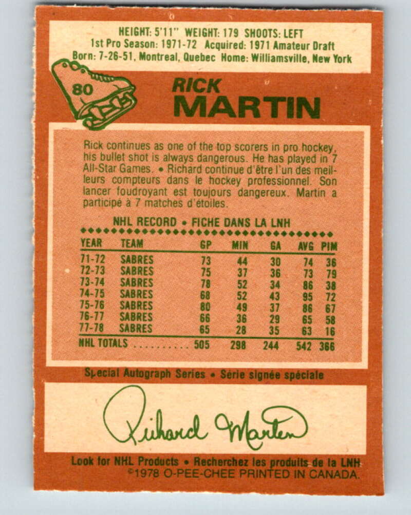 1978-79 O-Pee-Chee #80 Rick Martin Buffalo Sabres V21980