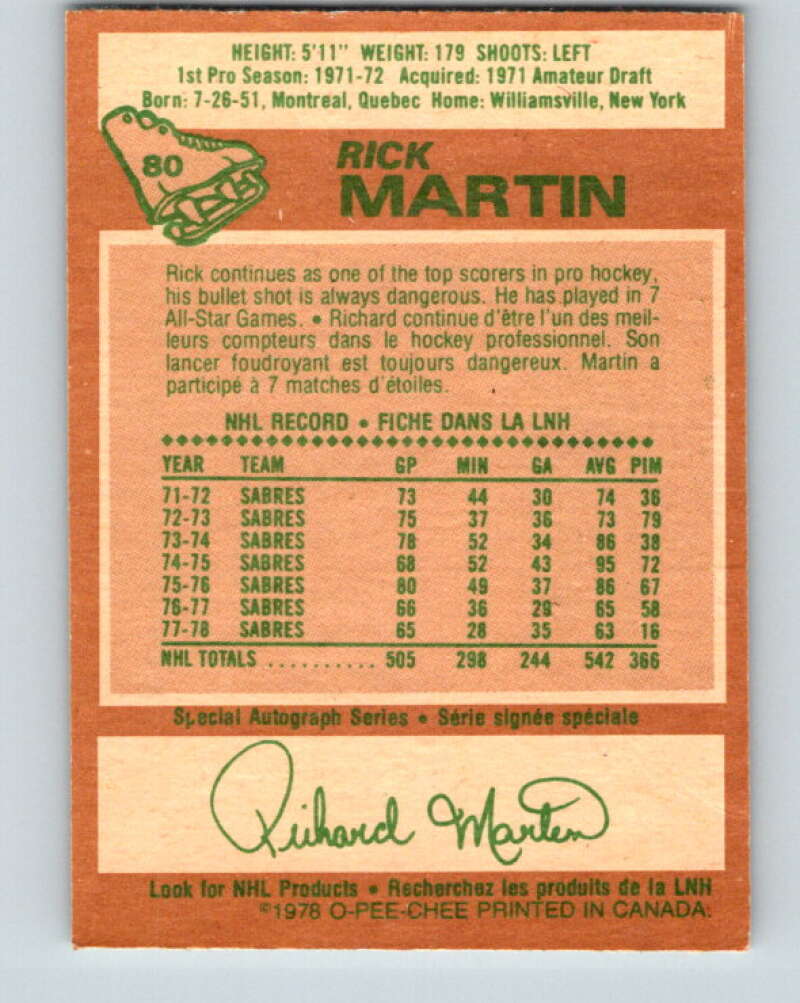 1978-79 O-Pee-Chee #80 Rick Martin Buffalo Sabres V21985