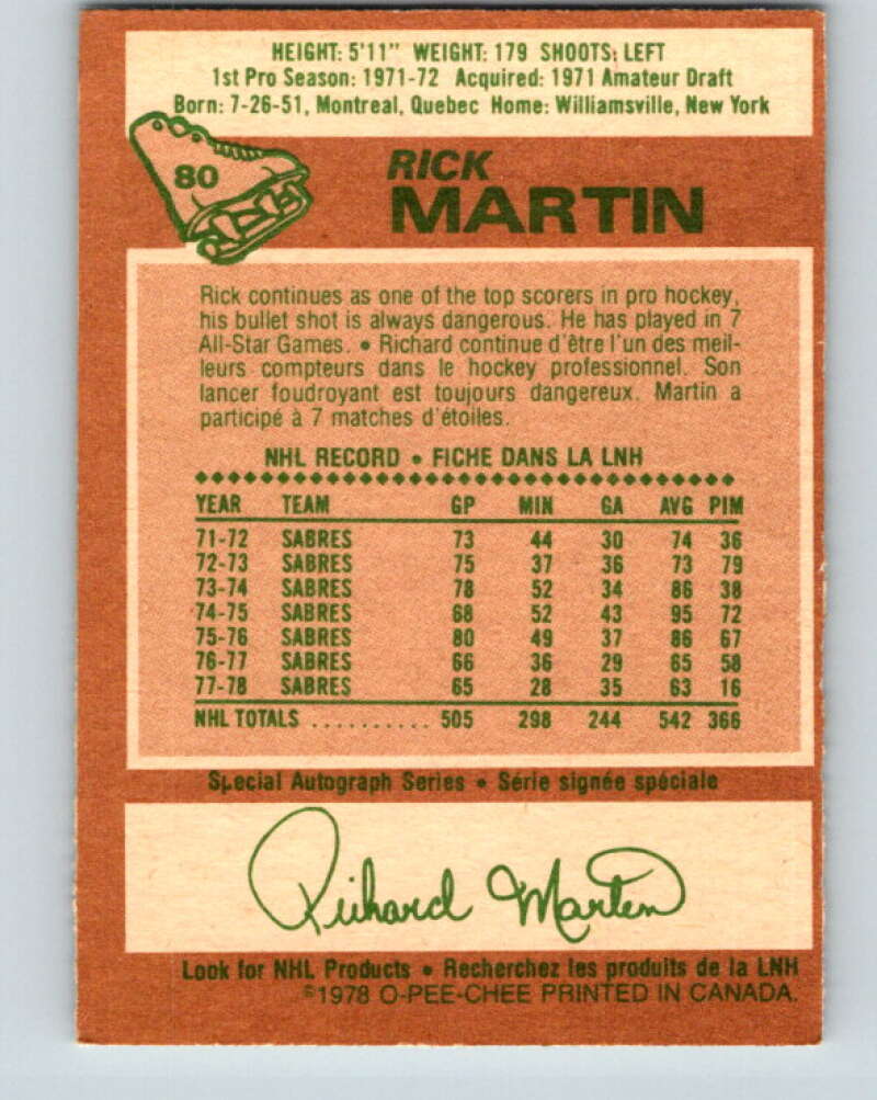 1978-79 O-Pee-Chee #80 Rick Martin Buffalo Sabres V21987