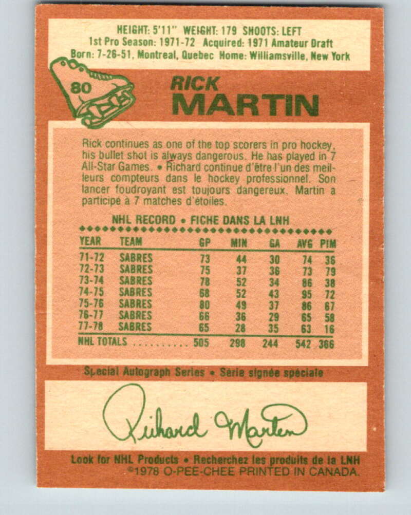 1978-79 O-Pee-Chee #80 Rick Martin Buffalo Sabres V21988