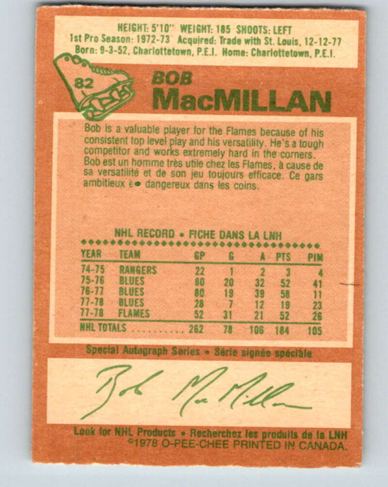 1978-79 O-Pee-Chee #82 Bob MacMillan Atlanta Flames V22012
