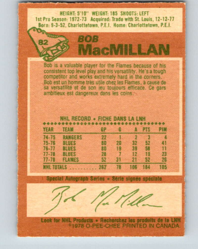 1978-79 O-Pee-Chee #82 Bob MacMillan Atlanta Flames V22016