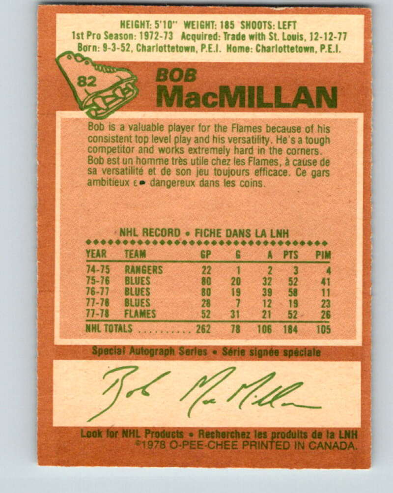 1978-79 O-Pee-Chee #82 Bob MacMillan Atlanta Flames V22017