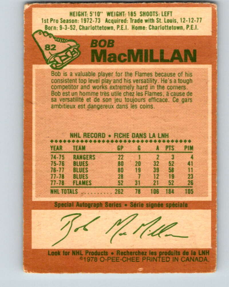 1978-79 O-Pee-Chee #82 Bob MacMillan Atlanta Flames V22019