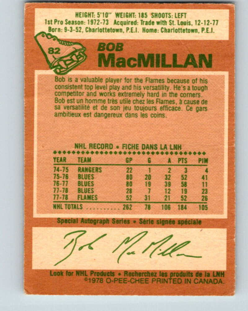 1978-79 O-Pee-Chee #82 Bob MacMillan Atlanta Flames V22020