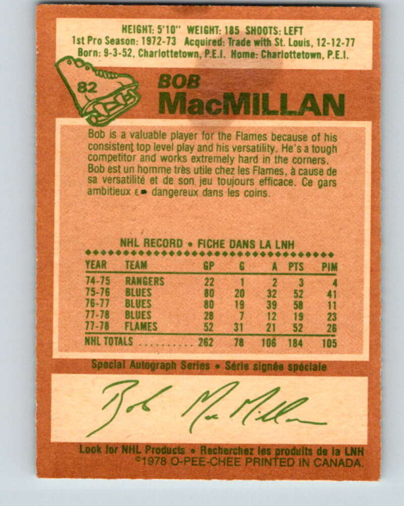 1978-79 O-Pee-Chee #82 Bob MacMillan Atlanta Flames V22021