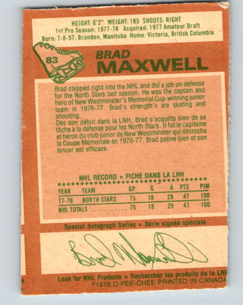 1978-79 O-Pee-Chee #83 Brad Maxwell RC Rookie Minnesota V22027