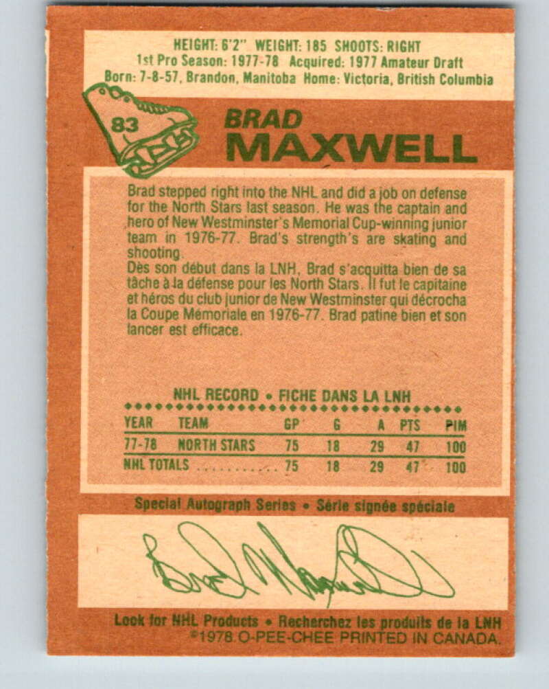 1978-79 O-Pee-Chee #83 Brad Maxwell RC Rookie Minnesota V22031