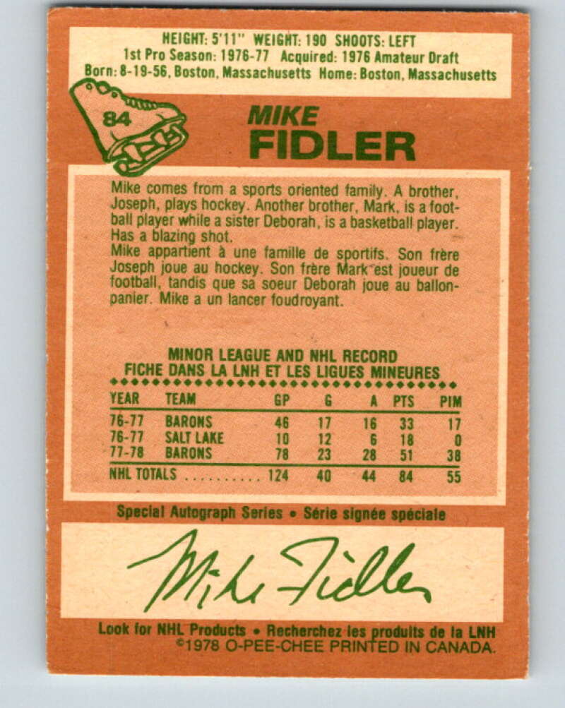 1978-79 O-Pee-Chee #84 Mike Fidler Minnesota North Stars V22040