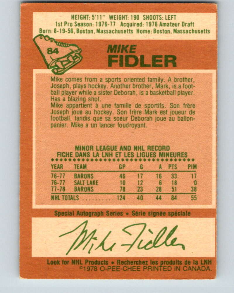 1978-79 O-Pee-Chee #84 Mike Fidler Minnesota North Stars V22042