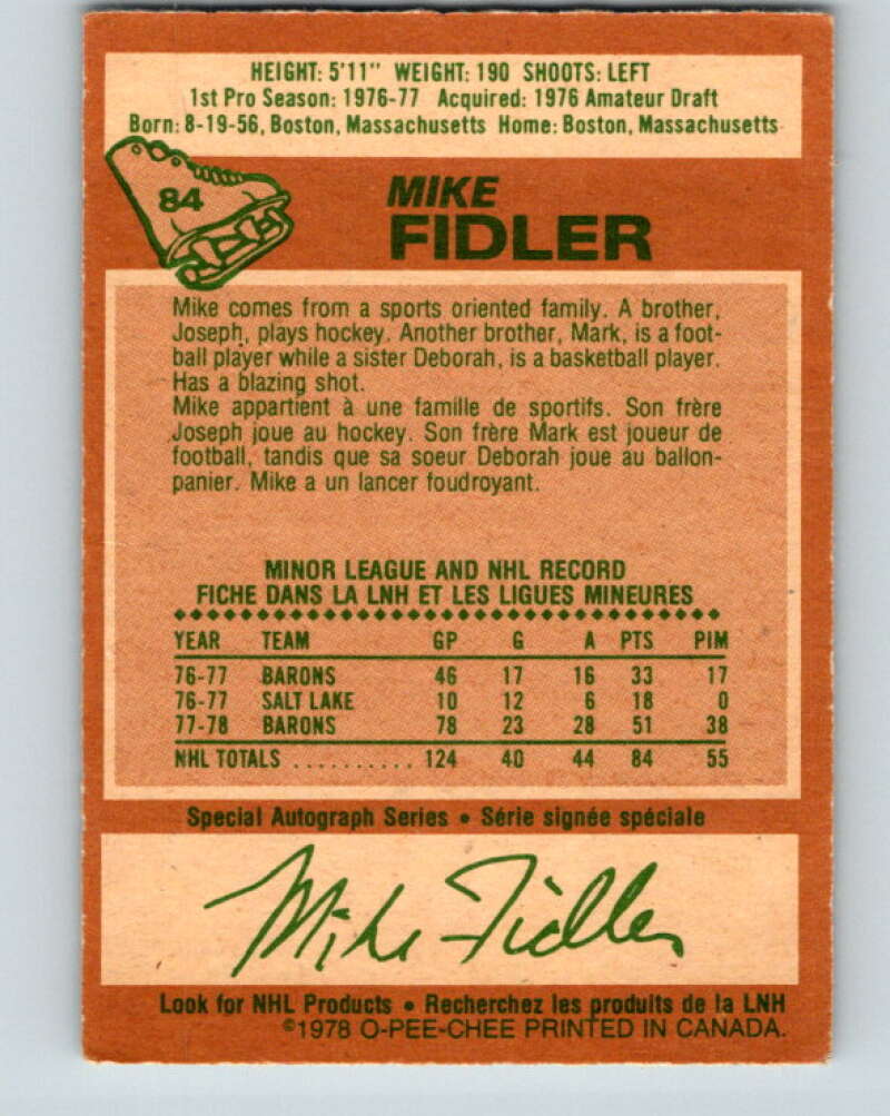 1978-79 O-Pee-Chee #84 Mike Fidler Minnesota North Stars V22043