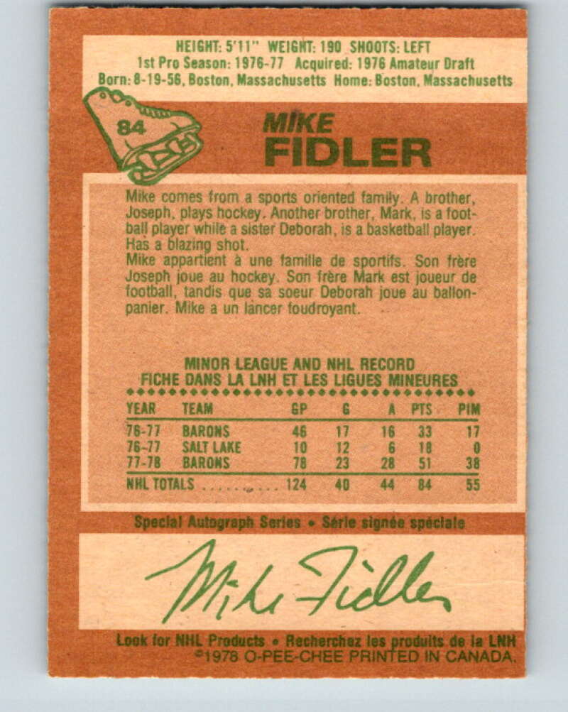 1978-79 O-Pee-Chee #84 Mike Fidler Minnesota North Stars V22048