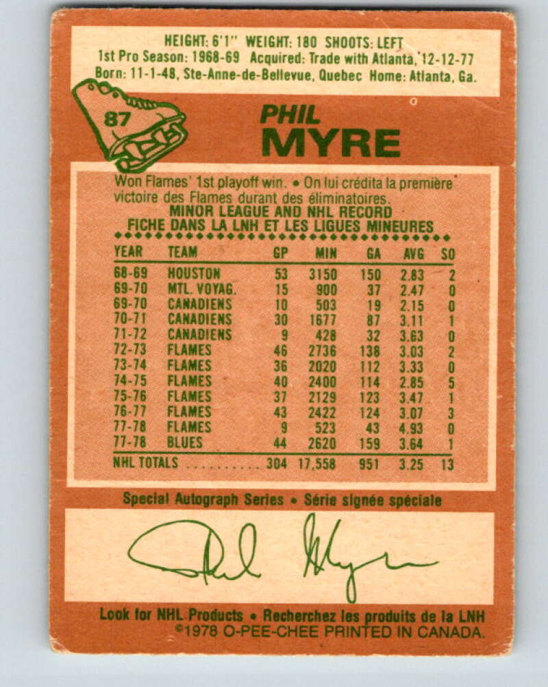 1978-79 O-Pee-Chee #87 Phil Myre St. Louis Blues V22090