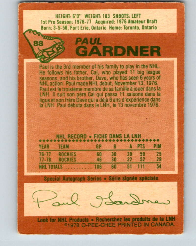 1978-79 O-Pee-Chee #88 Paul Gardner Colorado Rockies V22097
