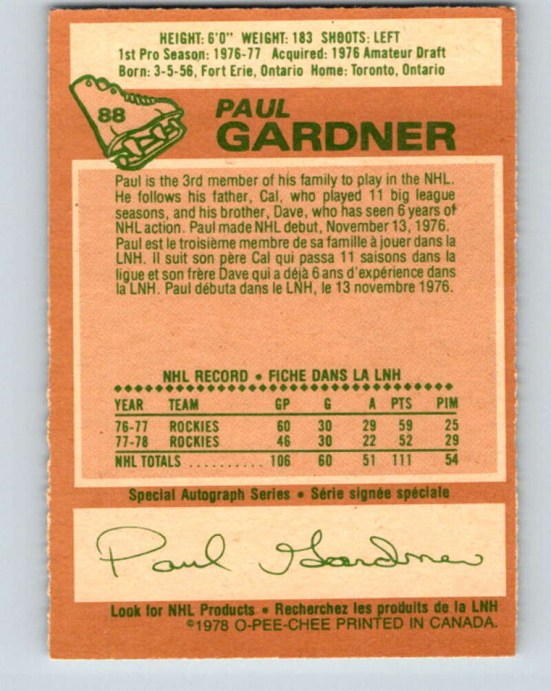 1978-79 O-Pee-Chee #88 Paul Gardner Colorado Rockies V22098