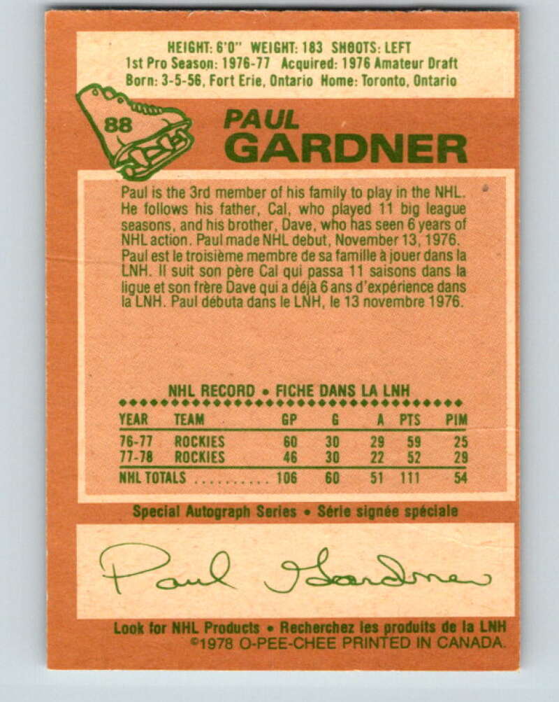 1978-79 O-Pee-Chee #88 Paul Gardner Colorado Rockies V22100