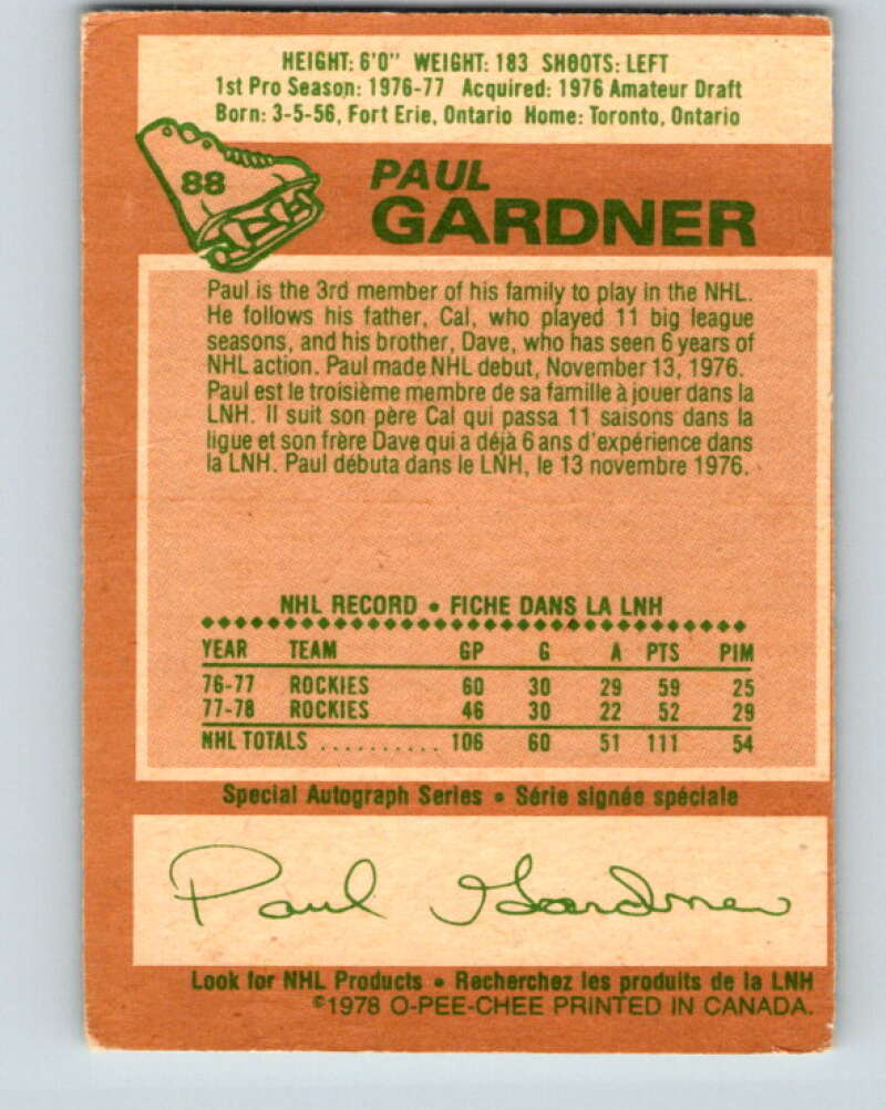 1978-79 O-Pee-Chee #88 Paul Gardner Colorado Rockies V22102