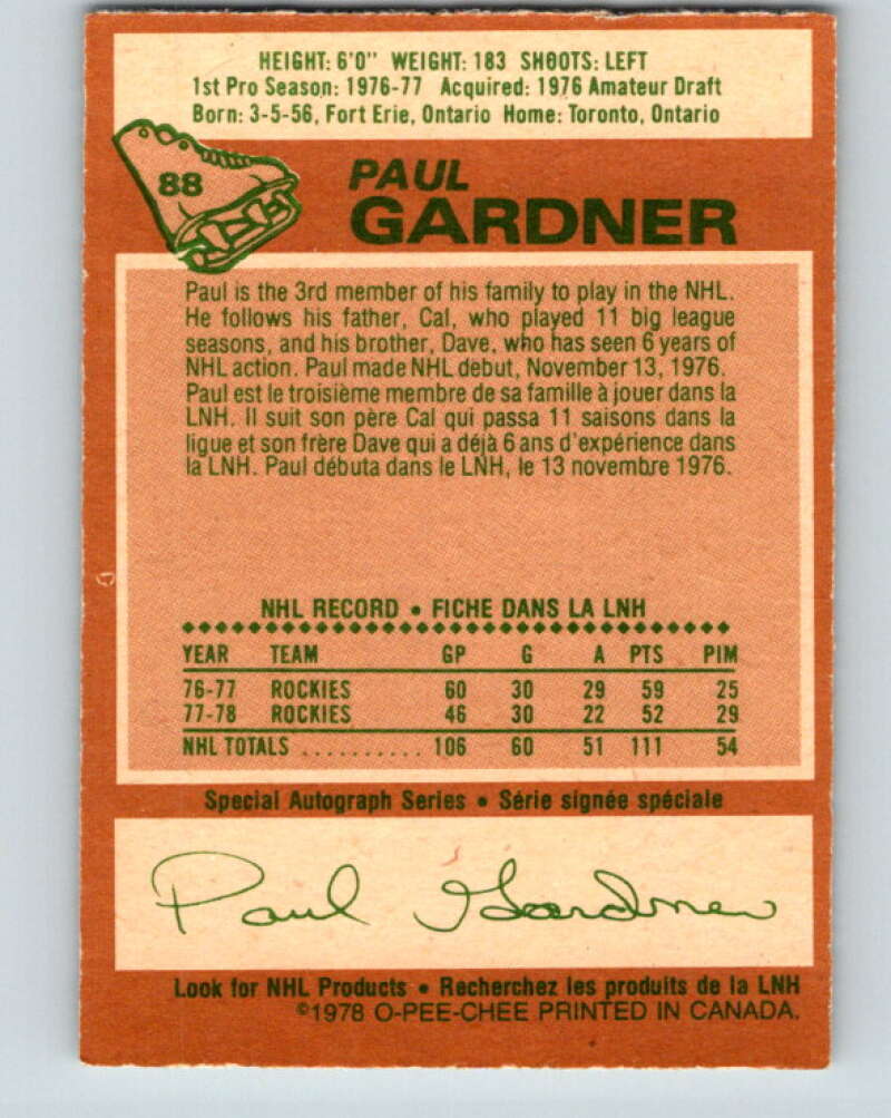 1978-79 O-Pee-Chee #88 Paul Gardner Colorado Rockies V22103