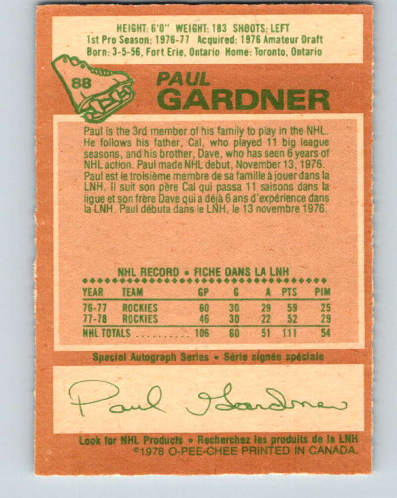 1978-79 O-Pee-Chee #88 Paul Gardner Colorado Rockies V22104