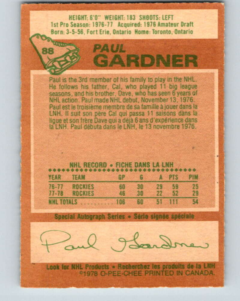 1978-79 O-Pee-Chee #88 Paul Gardner Colorado Rockies V22105
