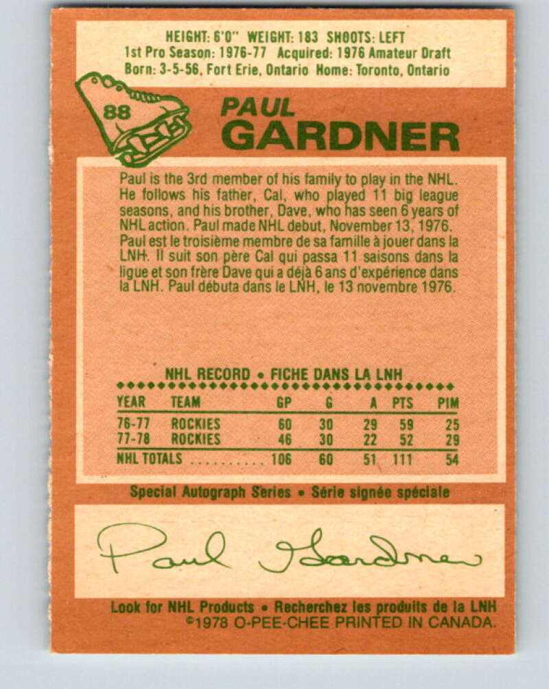1978-79 O-Pee-Chee #88 Paul Gardner Colorado Rockies V22106