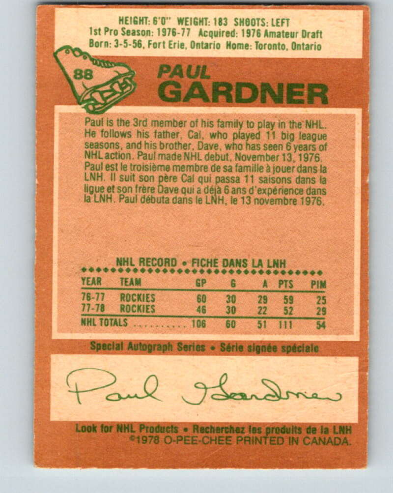 1978-79 O-Pee-Chee #88 Paul Gardner Colorado Rockies V22110