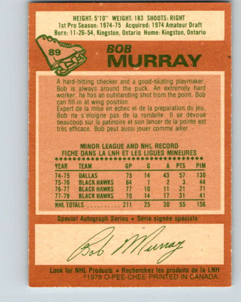 1978-79 O-Pee-Chee #89 Bob Murray Chicago Blackhawks V22112