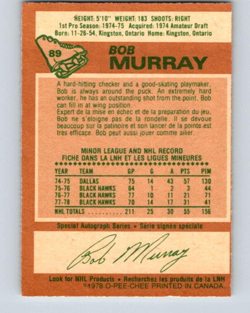 1978-79 O-Pee-Chee #89 Bob Murray Chicago Blackhawks V22114