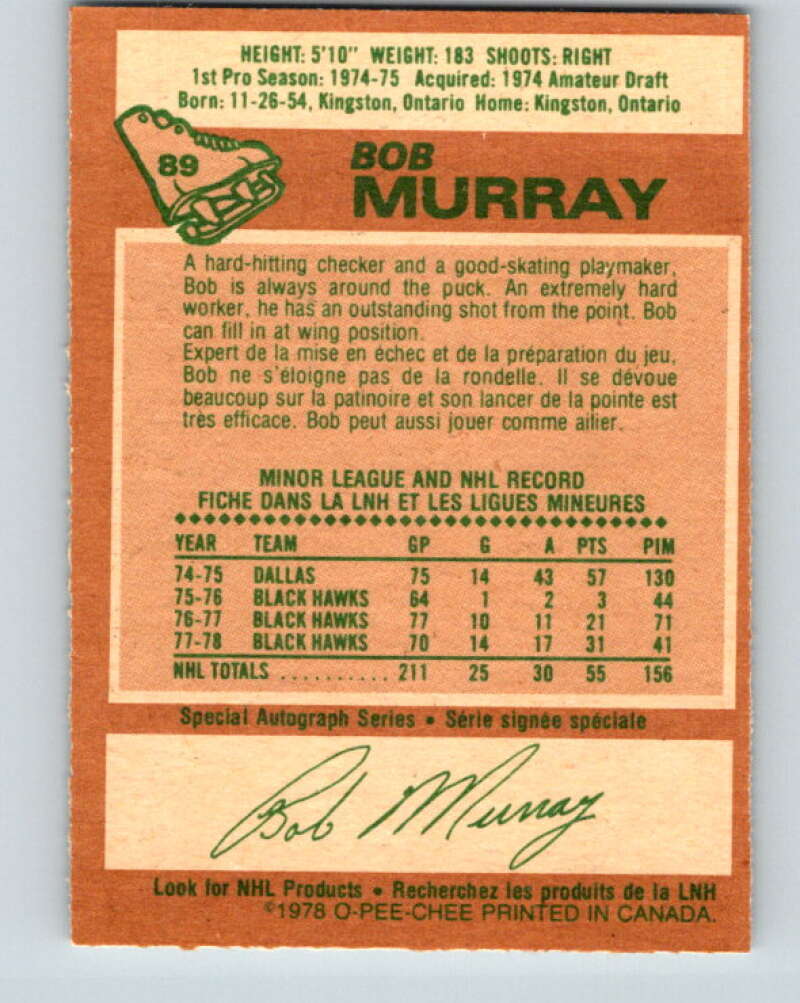 1978-79 O-Pee-Chee #89 Bob Murray Chicago Blackhawks V22116