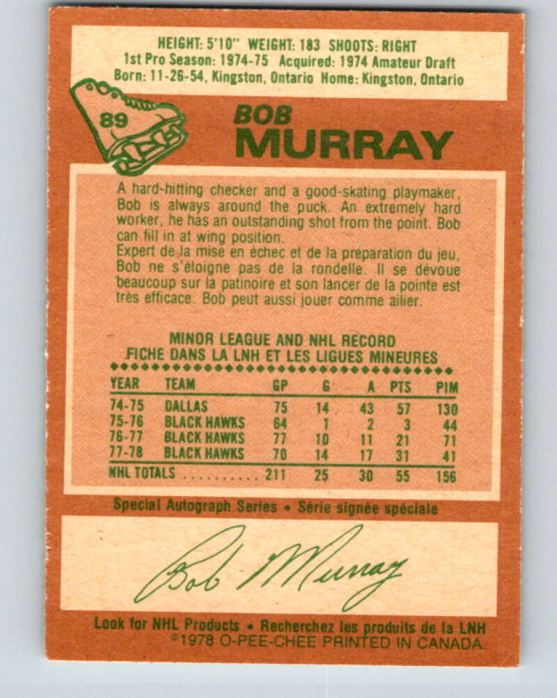 1978-79 O-Pee-Chee #89 Bob Murray Chicago Blackhawks V22118
